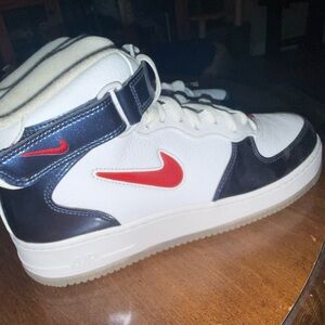 Nike White and Black Sneakers with Red Swoosh